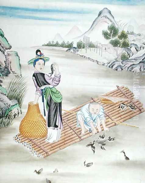 Chinese using cormorants to catch fish Oil Painting by Anonymous Artist