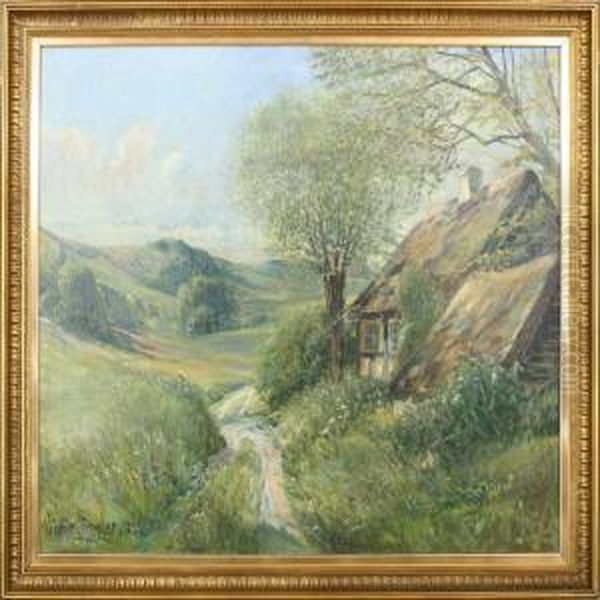 Landscape With Cottage Oil Painting by Viggo Stender