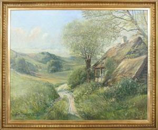 Idyllically Landscape With Cottage Oil Painting by Viggo Stender