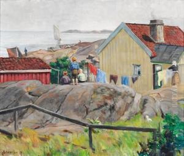 Fra Et Fiskerleie 1923 Oil Painting by Gudmund Stenersen