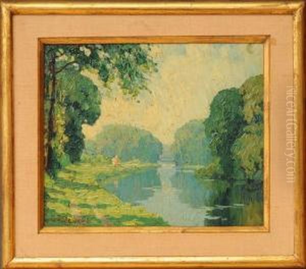 Along The Canal Oil Painting by George J. Stengel