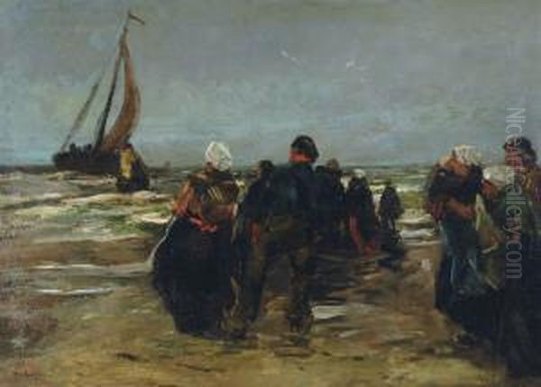 The Arrival Of The Fisherboat (ca. 1892) Oil Painting by Wilhelmus Stenhoff