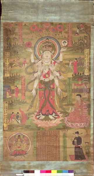 Banner representing the eleven-headed Guanyin standing in a landscape, Northern Sung period, 985 Oil Painting by Anonymous Artist