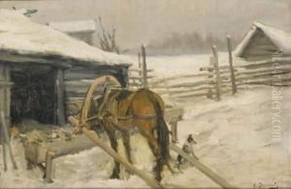 Cheval Attele Oil Painting by Aleksandr Nikolaev. Stepanov