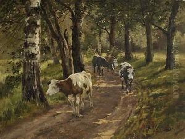 Kuhe Auf Dem Waldweg. Oil Painting by Aleksandr Nikolaev. Stepanov