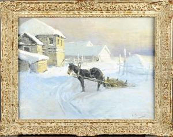 Traineau Sous La Neige Oil Painting by Aleksi Stepanovich Stepanov