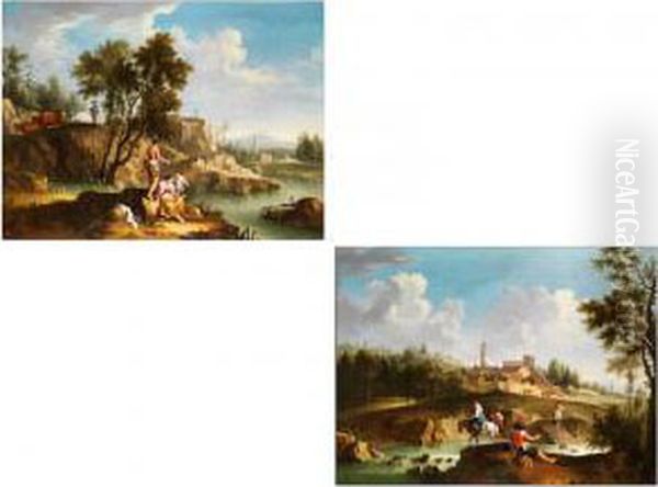 Paar Sudliche Landschaften Mit Figurenstaffage Oil Painting by Joseph Stephan