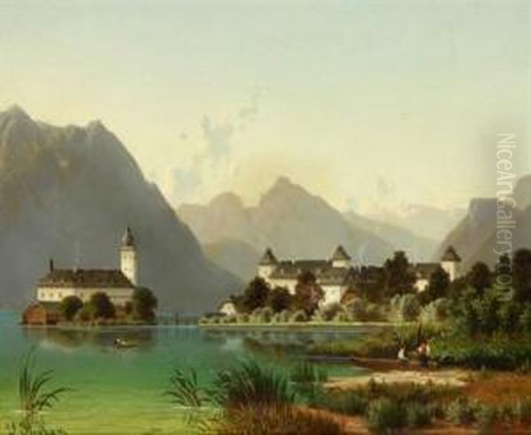 A Scene From Gmunden Oil Painting by Leopold Stephan