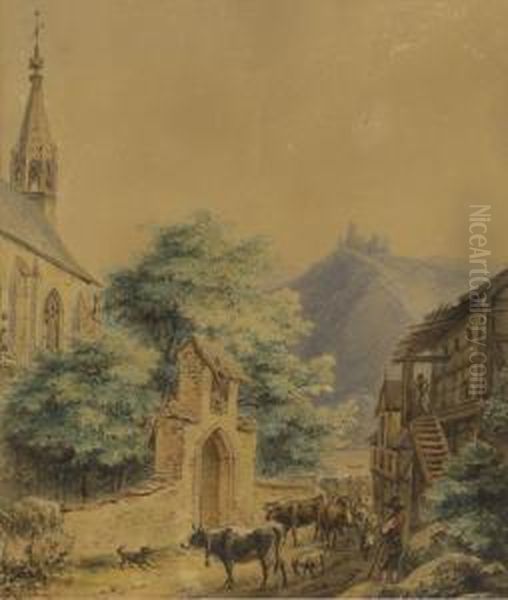 Bauerliches Idyll In Einem Sudtiroler Dorf Oil Painting by Leopold Stephan