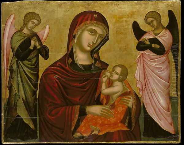 Icon of the Virgin Lactans with Two Angels Oil Painting by Anonymous Artist