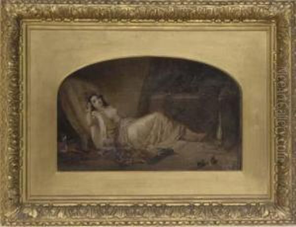 A Reclining Odalisque Oil Painting by Francis Phillip Stephanoff