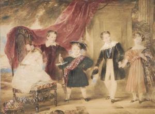 A Group Portraitof Five Children, Traditionally Identified As Queen Victoria'schildren Oil Painting by James Stephanoff