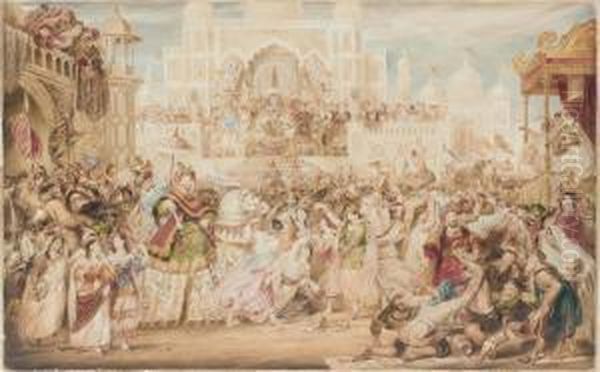 An Indian Triumphal Procession Oil Painting by James Stephanoff