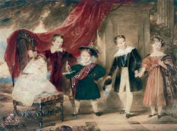 Portrait Of Five Childen In Historical Fancy-dress Oil Painting by James Stephanoff