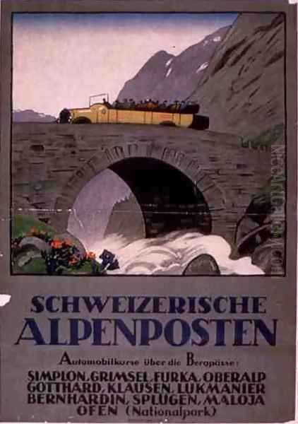 Advertisement for Swiss Alpine Motor Rides Oil Painting by Anonymous Artist