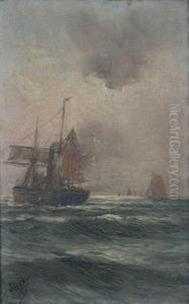 Marine Met Zeilboten Oil Painting by Romain Steppe