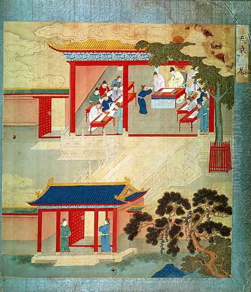 Civil Service Exam Under Emperor Jen Tsung (fl.1022) from a history of Chinese emperors Oil Painting by Anonymous Artist