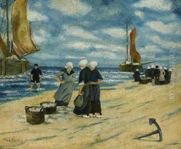 Bretonische Frauen Am Strand. Oil Painting by Max Stern