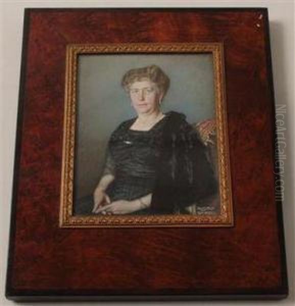 Portrait Of An Elderly Lady In A Black Dress And In A Fur Jacket Signed Rudolf Sternad Oil Painting by Rudolf Sternad