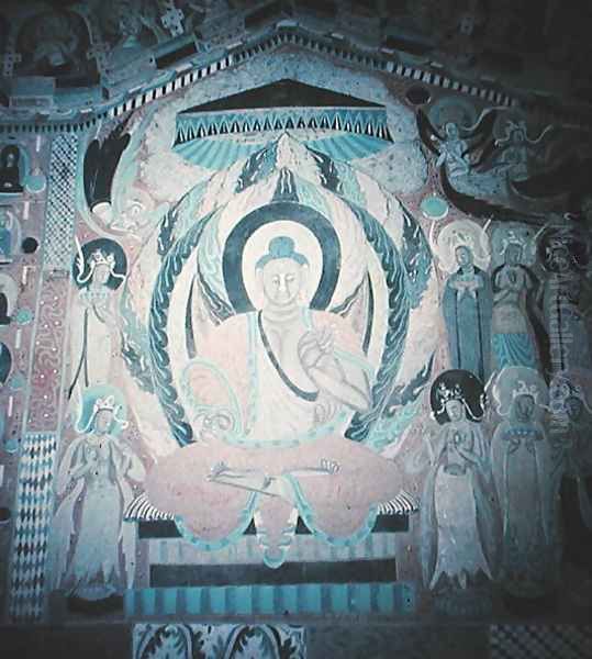 Shakyamuni Buddha preaching, surrounded by Bodhisattvas and Aspareses, Nanbeichao II period, 501-580 AD Oil Painting by Anonymous Artist