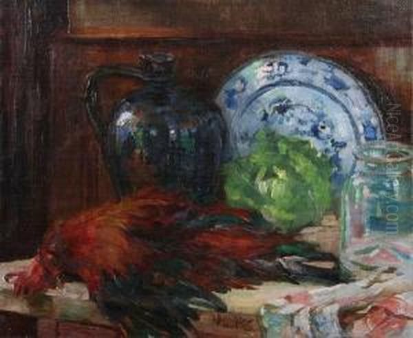 Still Life With Delft Plate, Cabbage, Jug And Fowl Oil Painting by Jacques Sternfeld