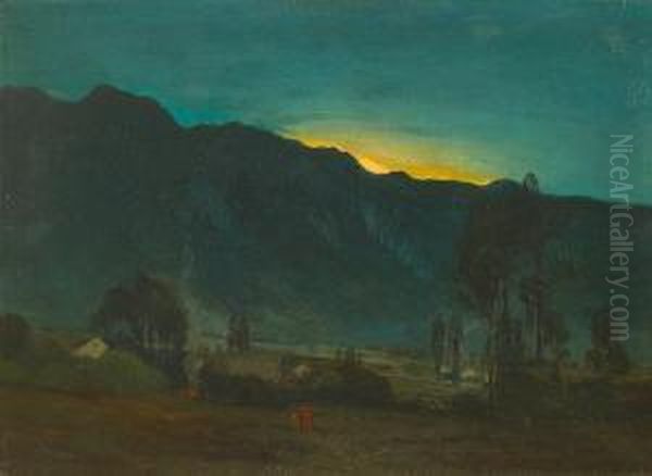 Two Figures In A Nocturnal Landscape, Believed To Be Pasadena Oil Painting by Charles Walter Stetson