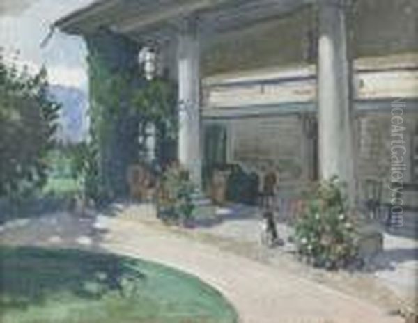 Hund Auf Einer Veranda. Oil Painting by Martha Stettler