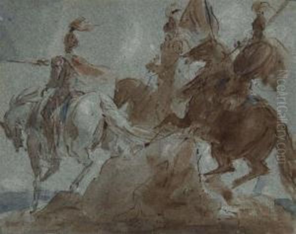 Military Figures On Horseback Oil Painting by John James Steuart