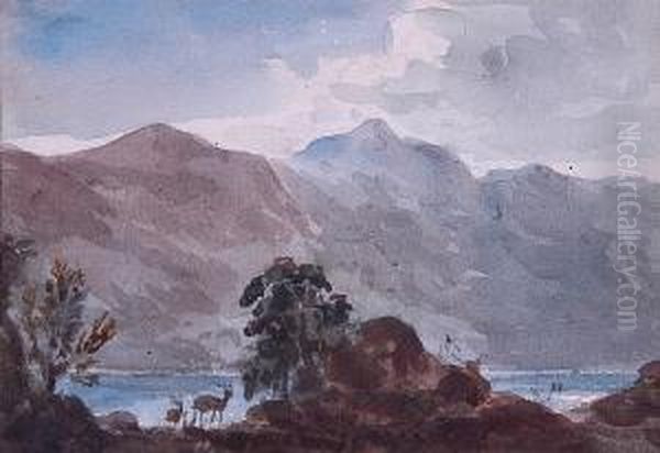 Mountain Lake With Deer Oil Painting by John James Steuart