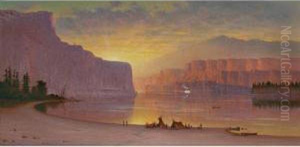 Sunset Looking Down The Columbia River Oil Painting by John James Steuart