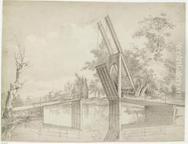 Dutch Landscape With A Draw Bridge Over A Canal. Oil Painting by Goble Steven