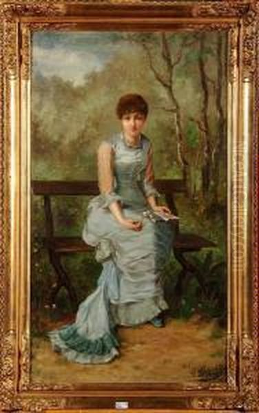 Elegante Sur Un Banc Oil Painting by Agapit Stevens