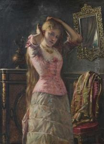 Dame Aan Haar Toilet Bij'boulle'-meubel Oil Painting by Agapit Stevens