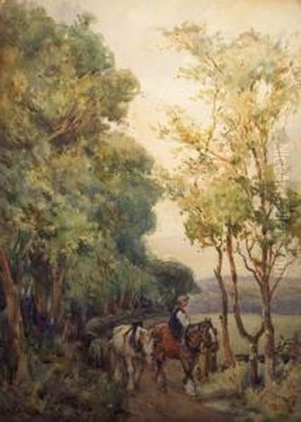 Heavy Horses By A River Oil Painting by Alfred Stevens