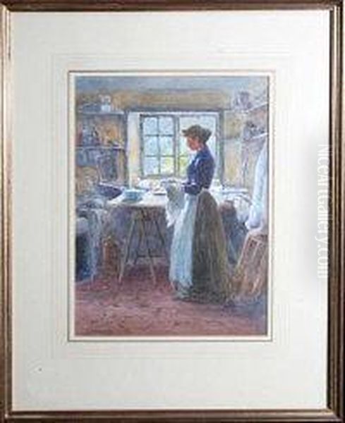 Young Woman In A Kitchen Oil Painting by Alfred Stevens