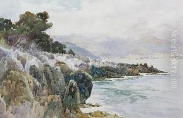 Rocky Coastal Scene Oil Painting by Alfred Stevens