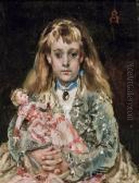 L'enfant A La Poupee Oil Painting by Alfred Stevens