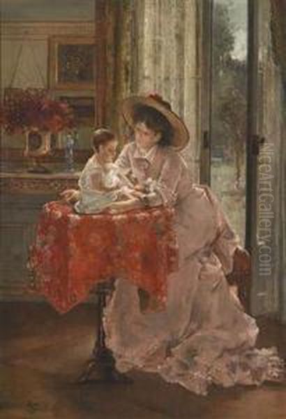 The Contented Mother Oil Painting by Alfred Stevens