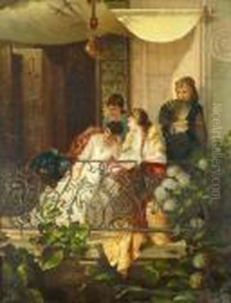 Jeunes Femmes Sur Un Balcon Oil Painting by Aime Stevens