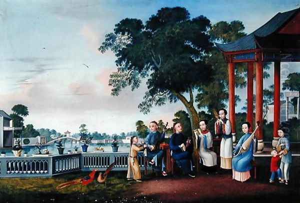 A Music Party on a Lakeside Terrace, c.1790 Oil Painting by Anonymous Artist