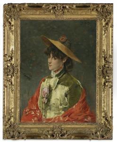 La Femme Au Chapeau Oil Painting by Alfred Stevens