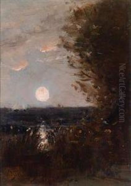 Aufgehender Mond Uber Einer Seelandschaft Oil Painting by Alfred Stevens