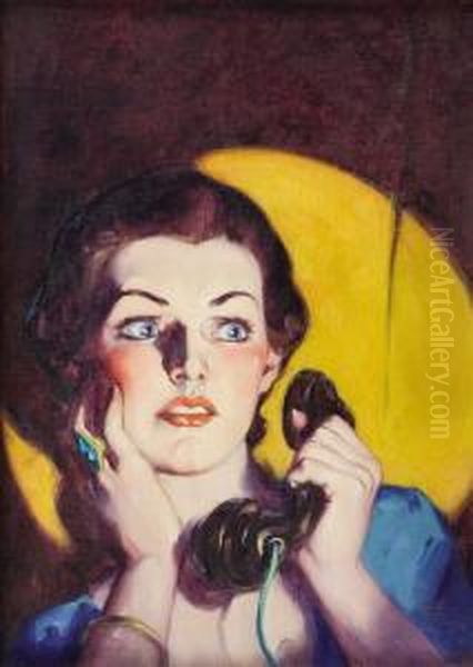 Damsel Dials Up Murder, Master Detective Pulp Cover Oil Painting by Dalton Stevens