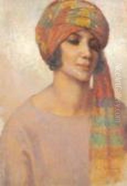 Portrait De Femme Au Turban Oil Painting by Gustave Max Stevens