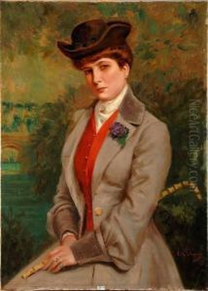 Portrait De Marguerite Van De Wiele, Ecrivain Oil Painting by Gustave Max Stevens