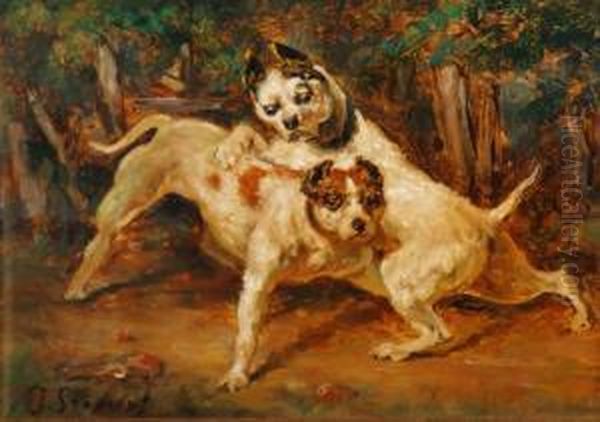 Deux Chiens Oil Painting by Joseph Edouard Stevens