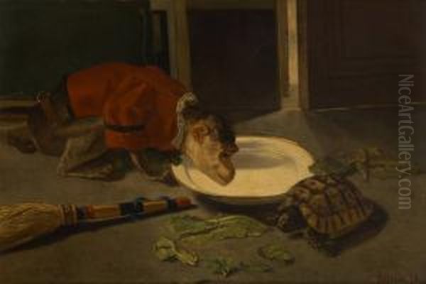 Le Singe Et La Tortue Oil Painting by Joseph Edouard Stevens