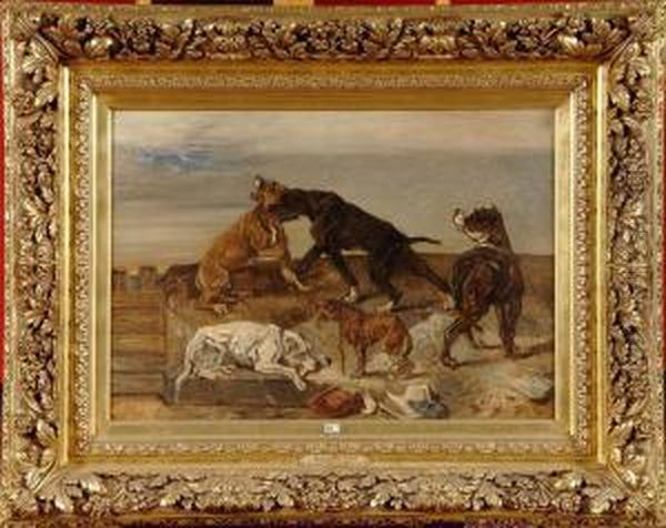 Les Chiens Errants Oil Painting by Joseph Edouard Stevens