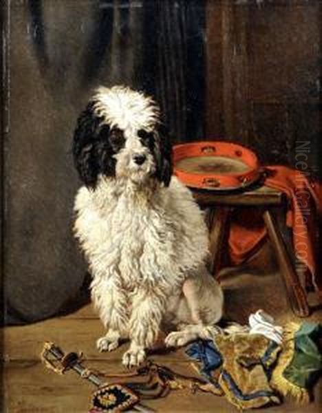 [chien Assis] Oil Painting by Joseph Edouard Stevens