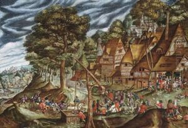 A Village Kermesse Oil Painting by Pieter Ii Stevens